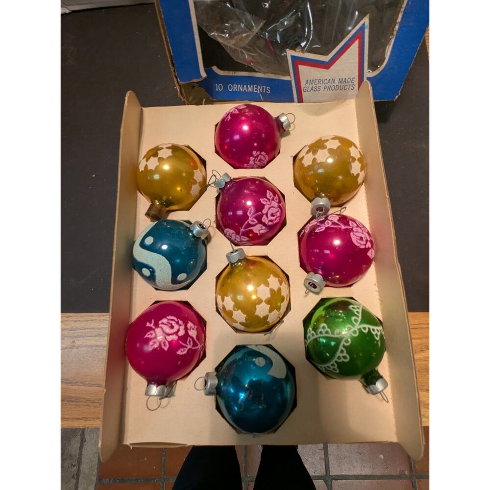 Coby vintage christmas ornaments glass 2" Set of 10 frosted American Made Shiny